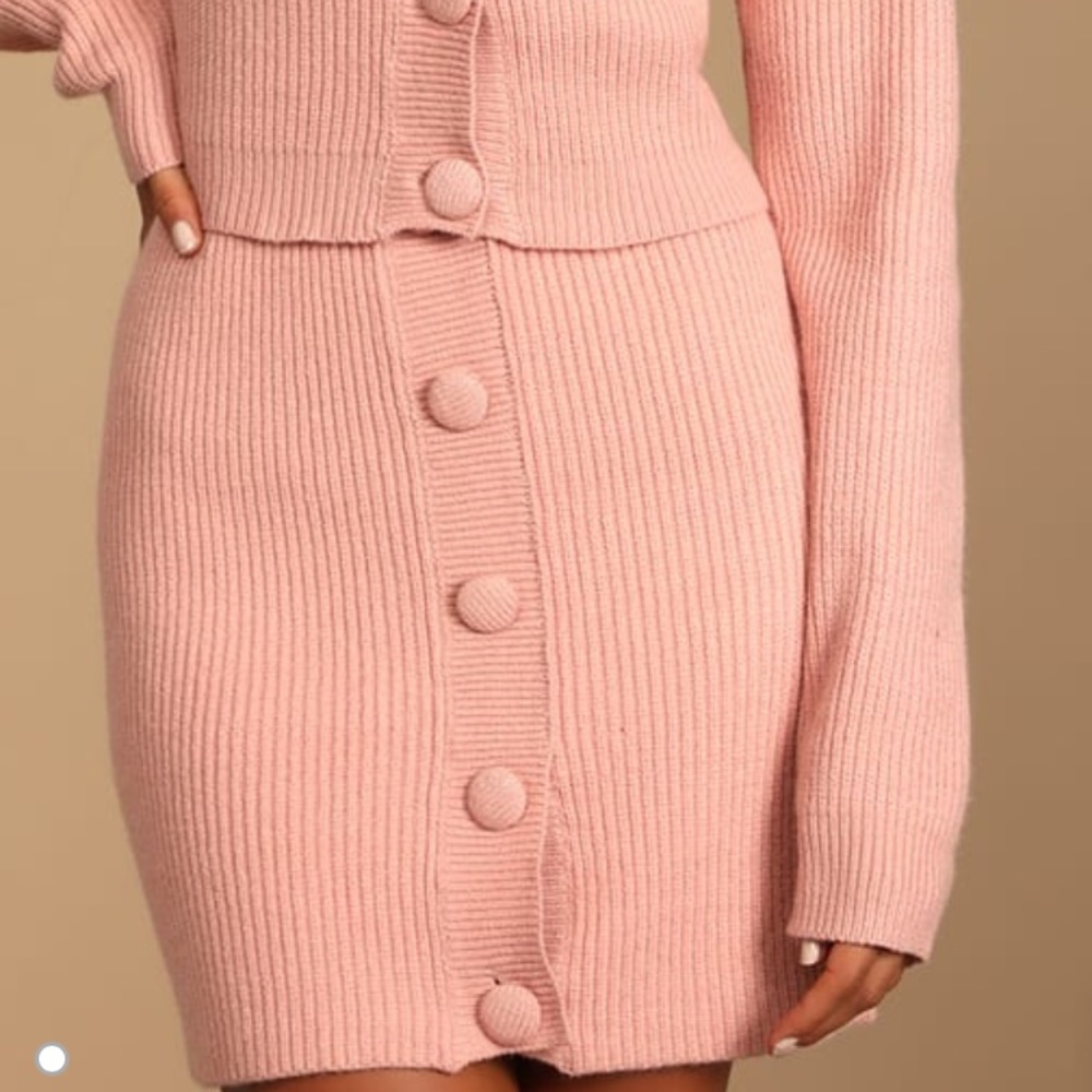 Lulu's Pink Ribbed Button-Front Knit Skirt Set - Picture 2 of 4
